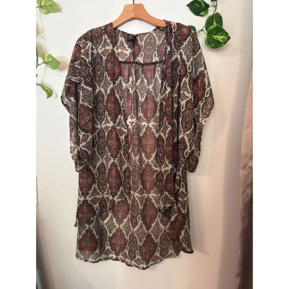 Boho Paisley Chiffon Tunic Blouse Women’s Small Sheer 3/4 Sleeve